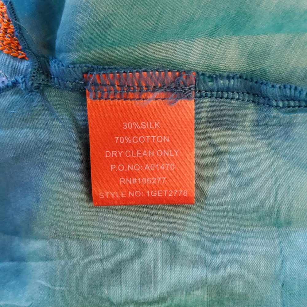 Hale Bob Cabana Silk Embroidered Beaded Tie Dye Peasant Top S Blue New - Picture 8 of 11